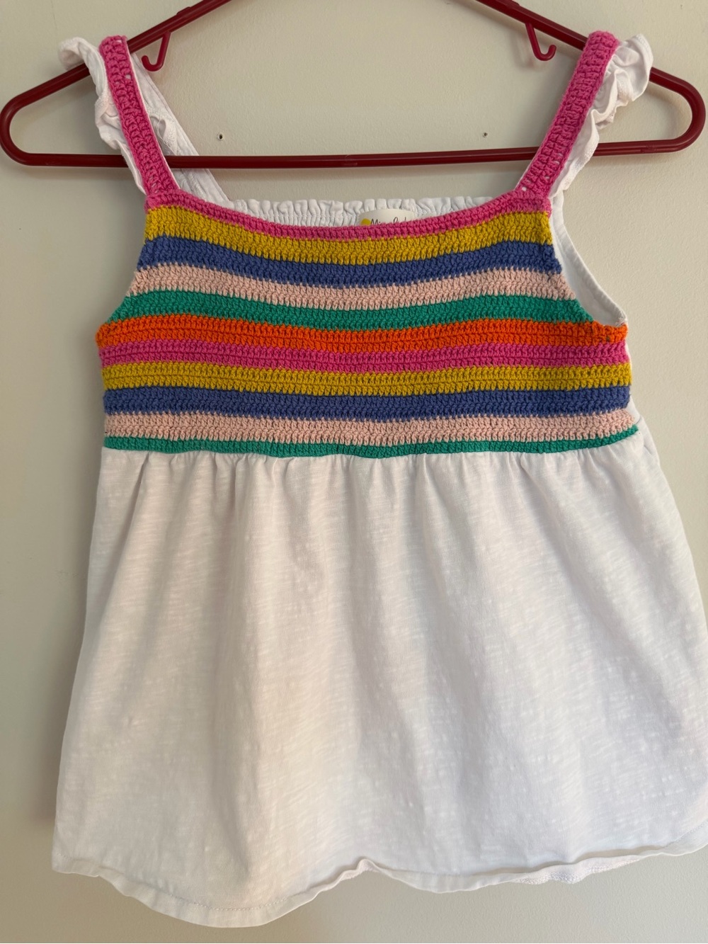 Mini Boden Rainbow Crochet Flutter SleeveTank Top Girls 11 12